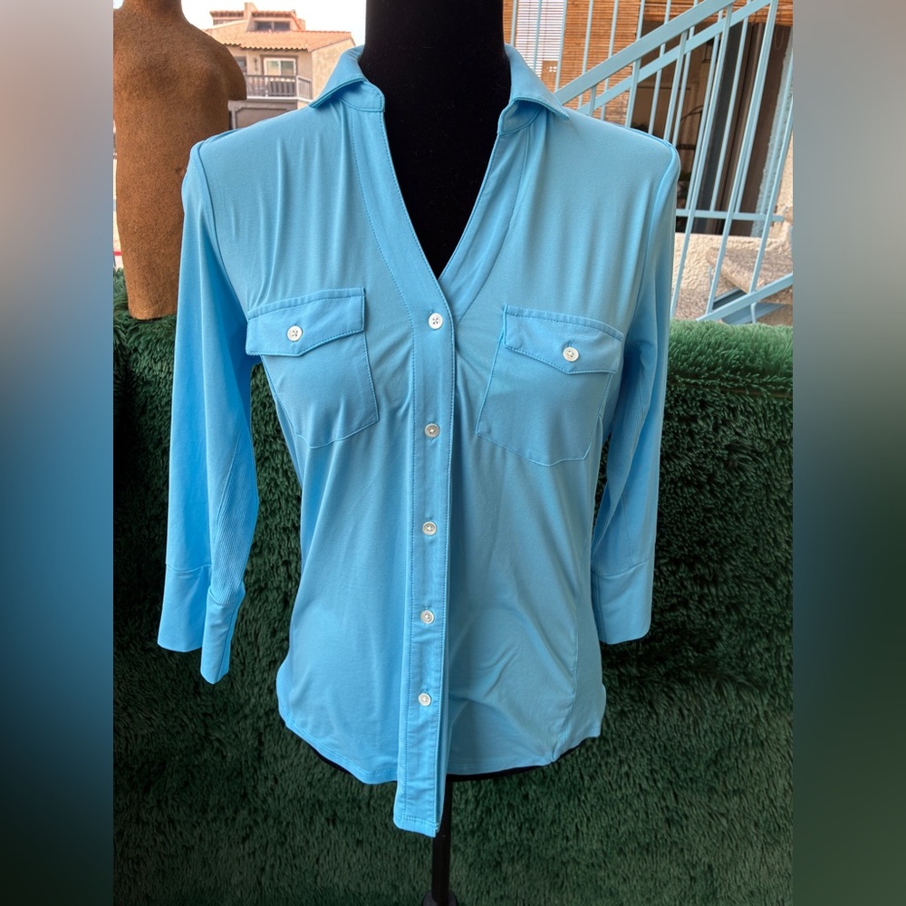 J. McLaughlin Blue Button-Up Top